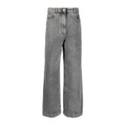 Etro Pegaso Wide-Leg Jeans Gray, Dam