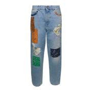 Alanui Högmidjade Bandana Patchwork Jeans Blue, Dam