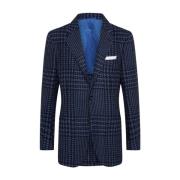 Kiton Bl? Glen Plaid Kasmirjacka Blue, Herr