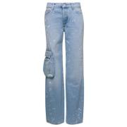 Off White Wide Jeans Blue, Dam