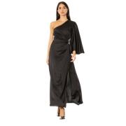 Simona Corsellini Elegant Enaxlad Klänning i Satin Black, Dam