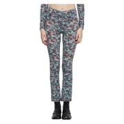 Antik Batik Blommigt Tryck Sjuttiotalsstil Leggings Blue, Dam