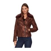 Guess Figursydd Brun PU Läderjacka Brown, Dam