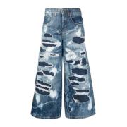 John Richmond Jeans med vida ben i 100% bomull, used effekt Blue, Dam