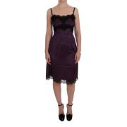 Dolce & Gabbana Lila Svart Siden Stretch Spetsklänning Purple, Dam