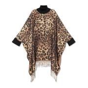 Dolce & Gabbana Poncho med djurmotiv Beige, Dam