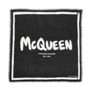 Alexander McQueen Svart Logo Print Ullsjal Black, Dam