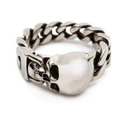 Alexander McQueen Skull Chain Ring - Silverfärgad Mässing Gray, Herr