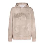 Balmain Huvtröja i bomull med Paris ökenlogotyptryck Beige, Herr