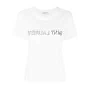 Saint Laurent Vita Logo Print T-shirts och Polos White, Dam