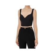 Elisabetta Franchi Svart Stretch Crepe Top med Logodetalj Black, Dam