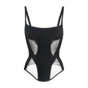 Mugler Genomskinlig Panel Korsett Topp Black, Dam