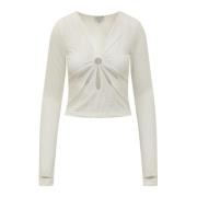 Collina Strada LS Flower Top - Stilren och Trendig Beige, Dam