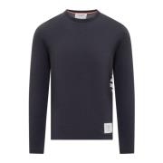 Thom Browne Ull LS Tee med 4-Bar Design Blue, Herr