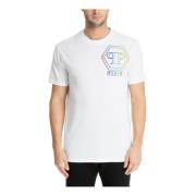 Philipp Plein Mönstrad T-shirt med Logga och Rhinestone Detaljer White...