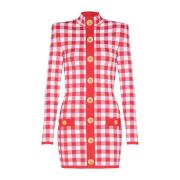 Balmain Gingham finstickad klänning Red, Dam