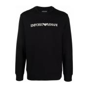 Emporio Armani Svart Crew Neck-tröja med logoprint Black, Herr