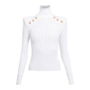 Balmain Stickad tröja med knappar i guldton White, Dam