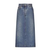 Dolce & Gabbana Logo-Plaque Midi Denim Kjol Blue, Dam