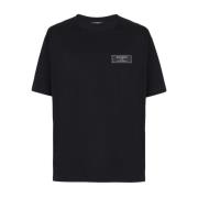 Balmain Logo-Patch Bomull T-Shirt Black, Herr