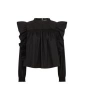 Co'Couture Svart Bomull Frill Blus Black, Dam