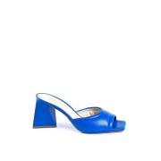 19v69 Italia Blå Läder Sandaler med 8cm Klack Blue, Dam