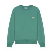 Maison Kitsuné Räv Huvud Patch Sweatshirt i Teal Grey Green, Herr