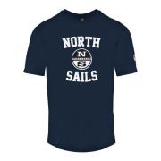 North Sails Blå Crewneck T-shirt med Framsida Tryck Blue, Herr