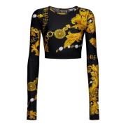 Versace Jeans Couture Svart Chain Couture Top för Kvinnor Black, Dam