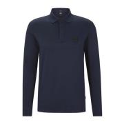 Hugo Boss Långärmad Bomullspolo med Logopatch Blue, Herr