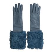 Dolce & Gabbana Blå Läder Päls Handskar Blue, Dam