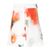 Alexander McQueen Tie-Dye Bomullsshorts med Broderad Logotyp White, He...