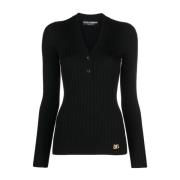 Dolce & Gabbana Svarta Sweaters med V-Hals och Knappar Black, Dam