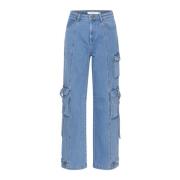 Gestuz Snygga Cargo Byxor i Mid Blue Washed Denim Blue, Dam