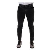 Dolce & Gabbana Skinny Denim Jeans med Logo Detaljer Black, Herr