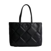 Calvin Klein Svart Quilt Tote Väska med Logotyp Black, Dam