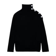 Zadig & Voltaire Svart Kasmir Turtlenecktröja med Knappar Black, Dam