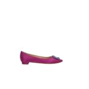 Manolo Blahnik Silkesatin Mörkrosa Juvelspänne Ballerinaskor Pink, Dam