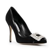 Manolo Blahnik Svart Mocka Högklackad Décolleté med Juvelspänne Black,...