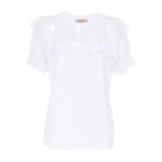 Twinset Vit Spetspanel T-shirt med Blomdetaljer White, Dam