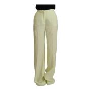 Msgm Yellow Green Cotton High Waist Straight Long Pants Yellow, Dam