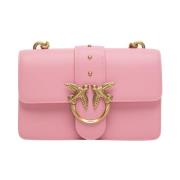 Pinko Mini Love One Sidenläder Väska Pink, Dam