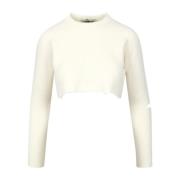 A Paper Kid Beige Crop Sweater med Slits och Logo Tag Beige, Dam