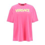 Versace Rosa Bomullslogo Top för Kvinnor Pink, Dam