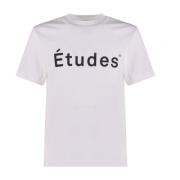 Études Vit Bomull Logo Print T-shirt White, Herr