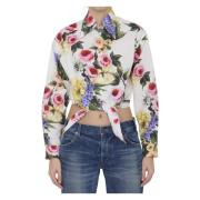 Dolce & Gabbana Vit Giardino Printad Cropped Skjorta Multicolor, Dam