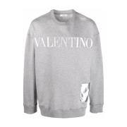 Valentino Grå Bomullssweatshirt med Logo Relief Gray, Herr