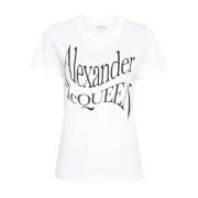 Alexander McQueen Vit Crew Neck T-shirt med Fronttryck White, Dam