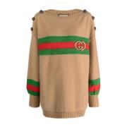 Gucci Interlocking G Patch Stickad Tröja Brown, Dam