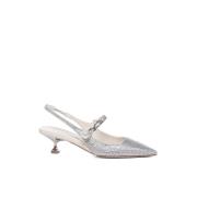 Miu Miu Silver Rhinestone Slingback Klackar Gray, Dam